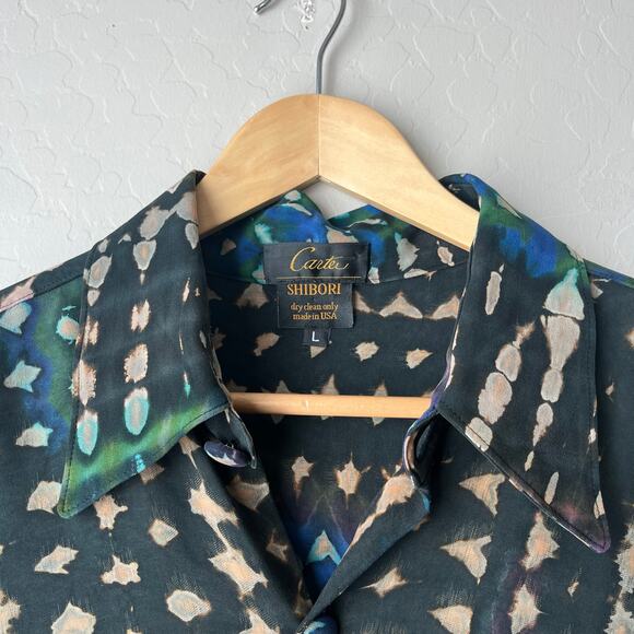 Carter Shibori Silk Abstract Tie Dye Print Long Sleeve Button Up Tunic Blouse L - Picture 4 of 8